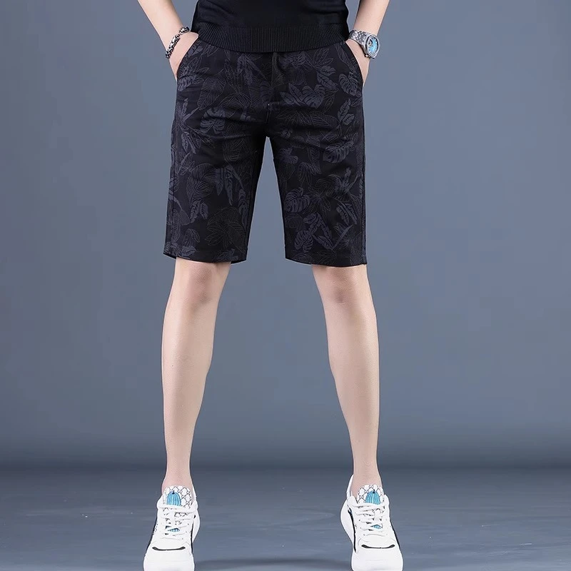 Cebrodz潮牌男装夏季2025新款黑色印花休闲短裤修身男士五分裤潮