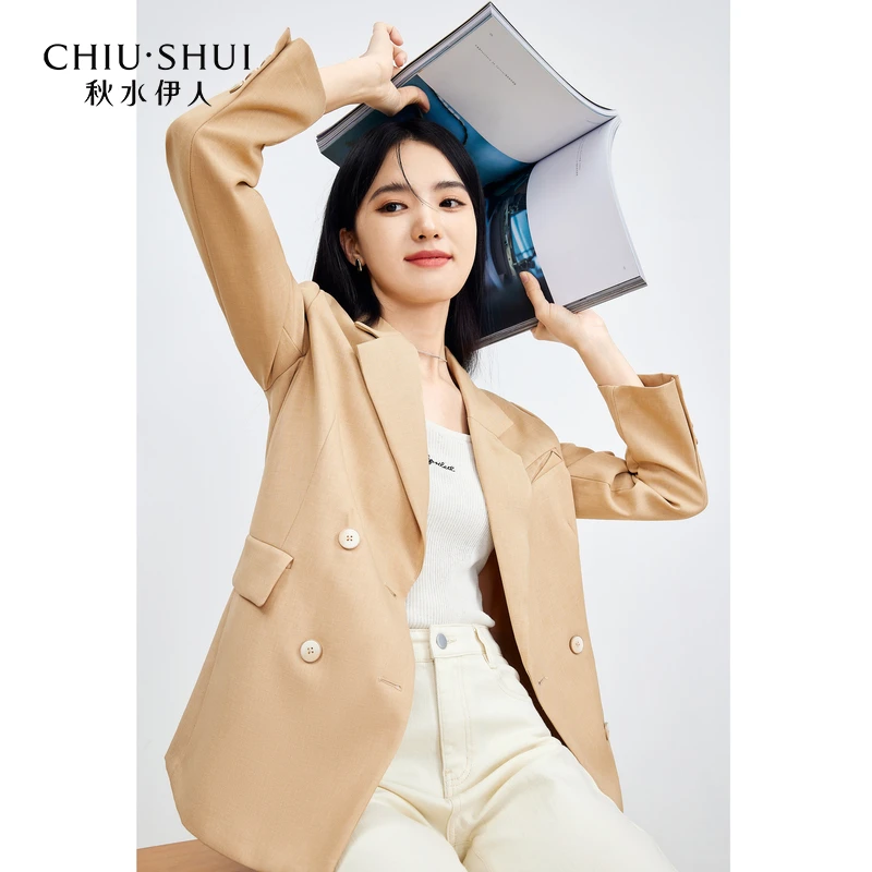 【品牌福利】秋水伊人西装领中长款西装外套623112A070007
