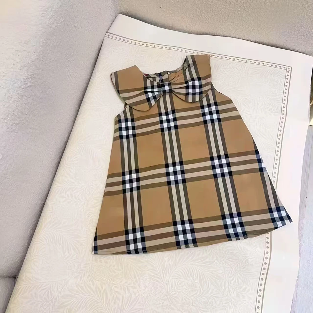 【大小时光】女童夏季新款格子连衣裙洋气时髦娃娃领学院风休闲裙子