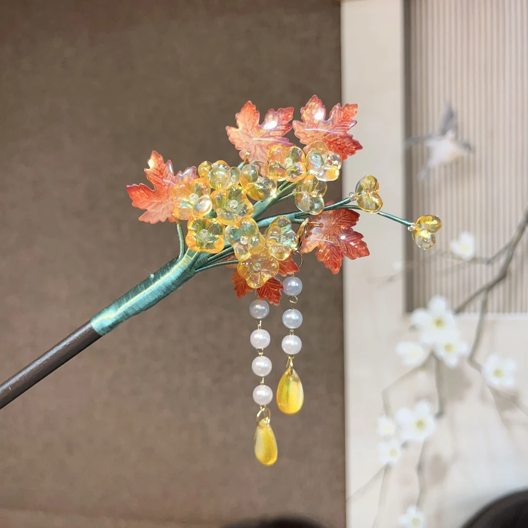 482原创琉璃木簪桂花中秋汉服发饰头饰配饰