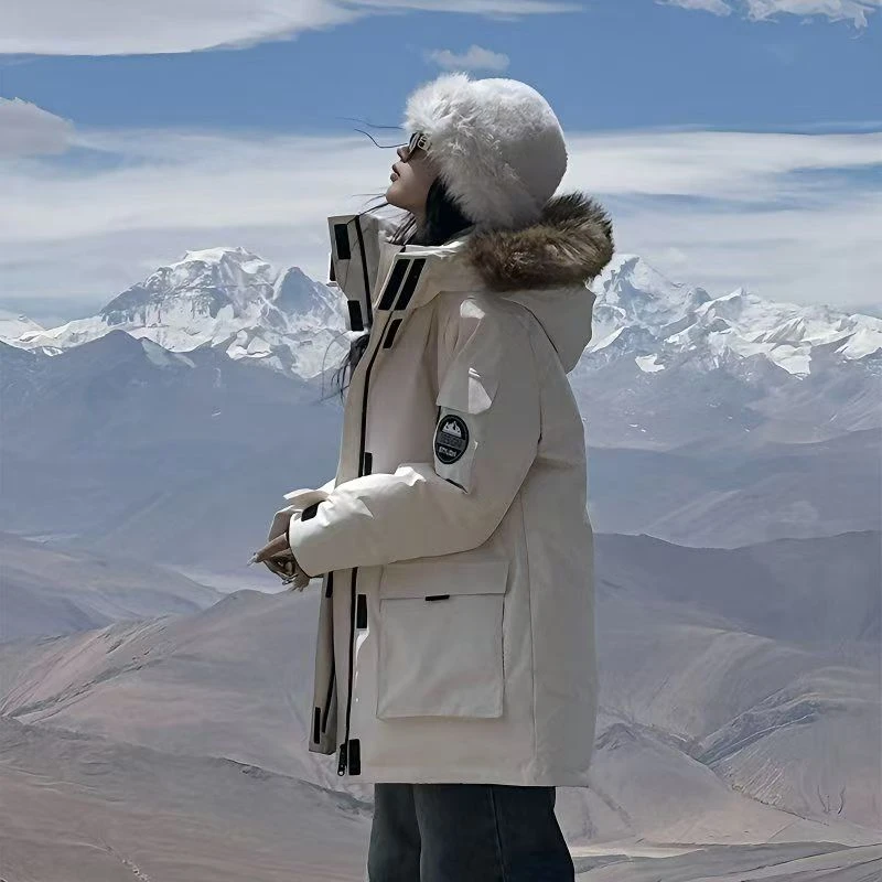 大毛领羽绒棉服女冬季2025新款韩版工装定格棉衣加厚保暖棉袄外套