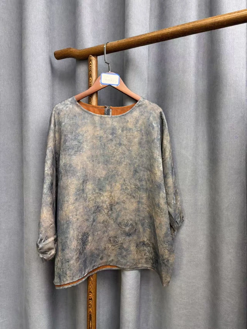 2025新款时尚休闲香云纱圆领上衣a093