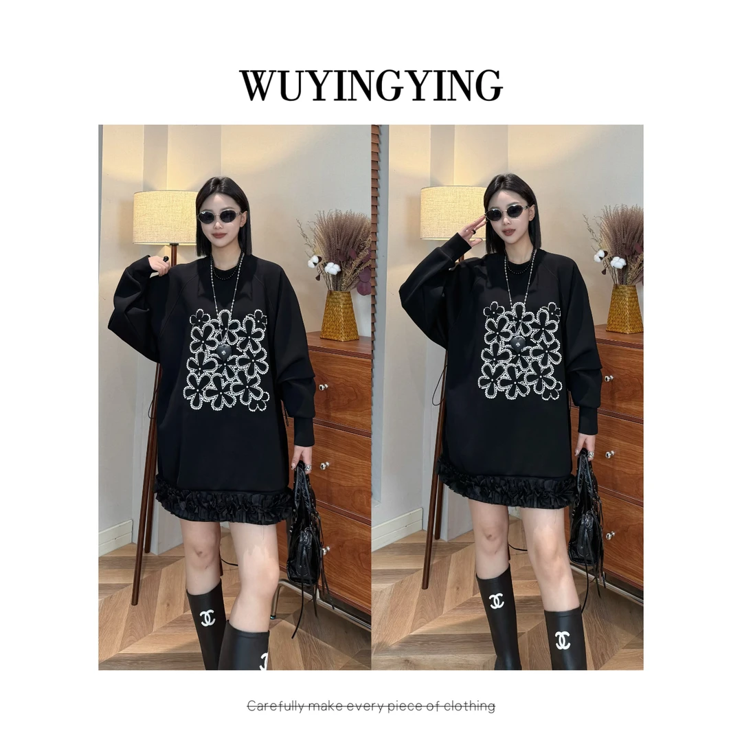 WUYINGYING【黑色森林】早秋高品重工烫钻设计连衣裙DSYS250825