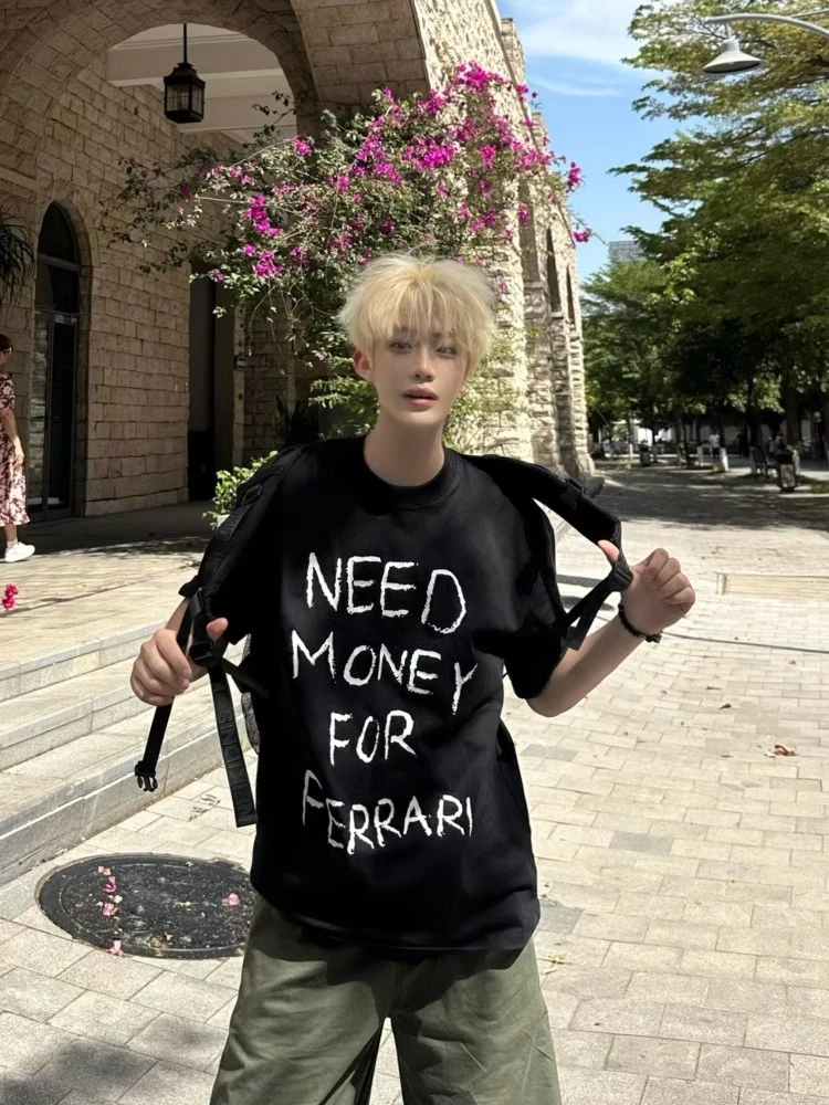 美式潮牌个性嘻哈字母印花短袖T恤男夏季宽松纯棉痞帅ins潮牌体恤