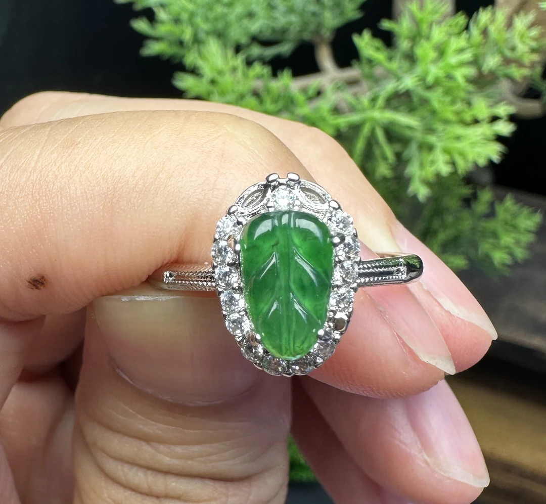 江德洋珠宝AT5443【玉甲】A货翡翠叶子戒指-送佳礼品