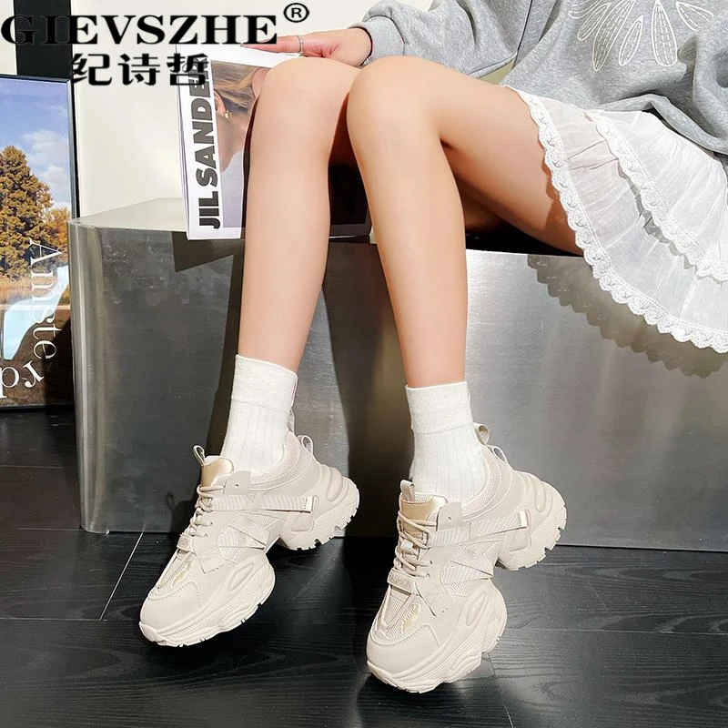 纪诗哲厚底老爹鞋女夏季新款增高松糕时尚真皮春季女款增高松糕鞋