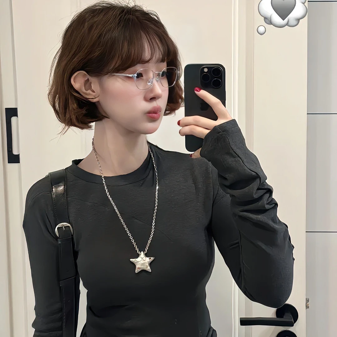 钛钢项链 多巴胺镶钻五角星吊坠长款项链女毛衣链百搭卫衣链颈链