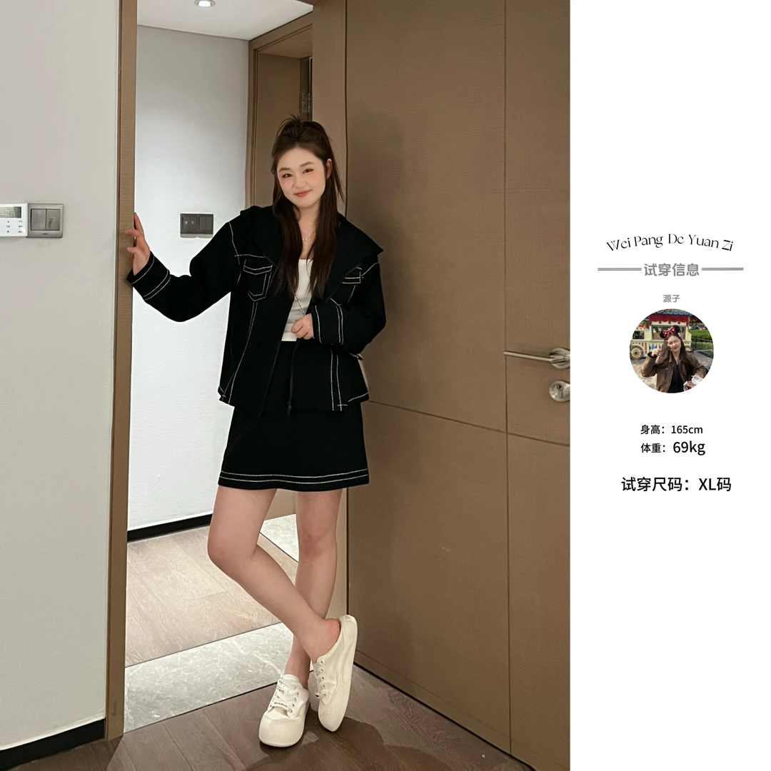 楠序源子微胖【头号玩家】女装 2025年秋装休闲气质两件套装YZ35101