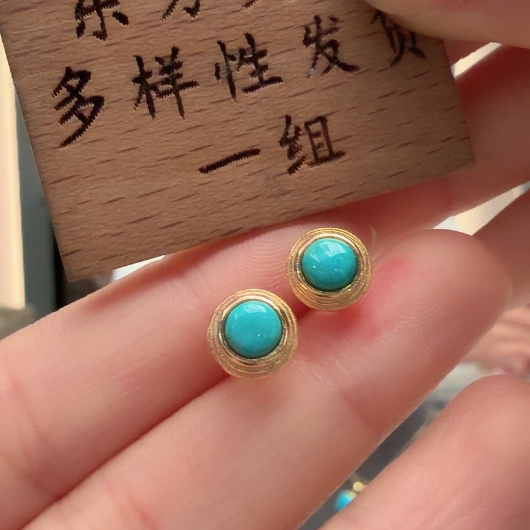 绿松石银S925镶嵌耳饰