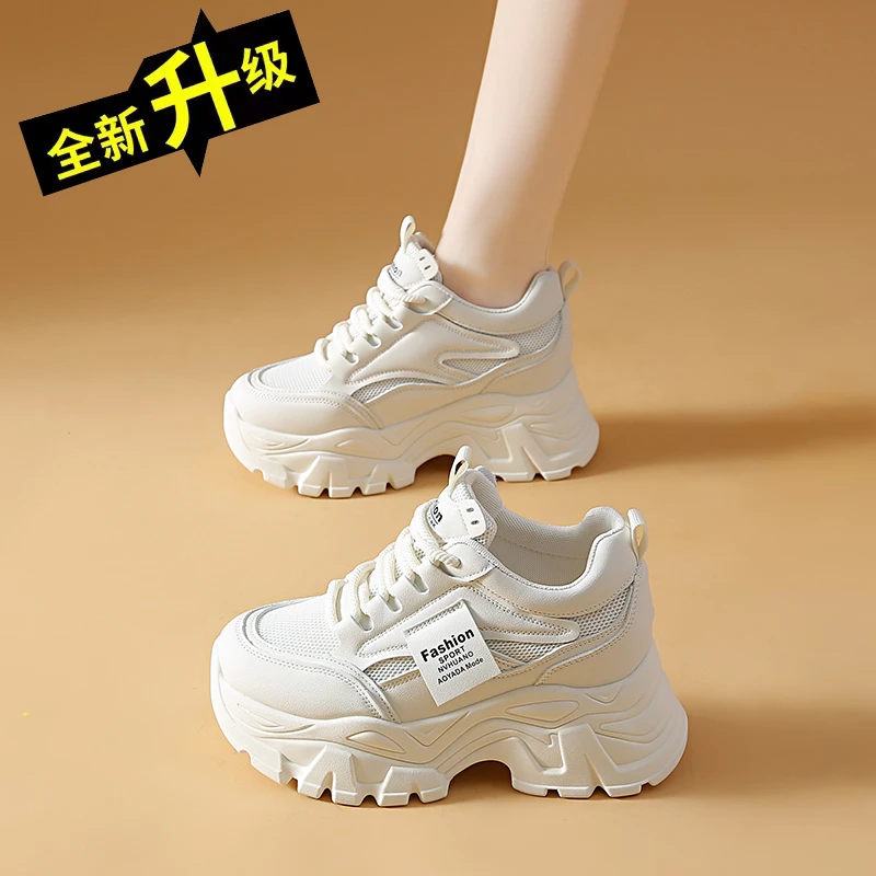 品牌专柜增高8CM厚底老爹鞋春夏季百搭小个子休闲爆款坡跟运动鞋