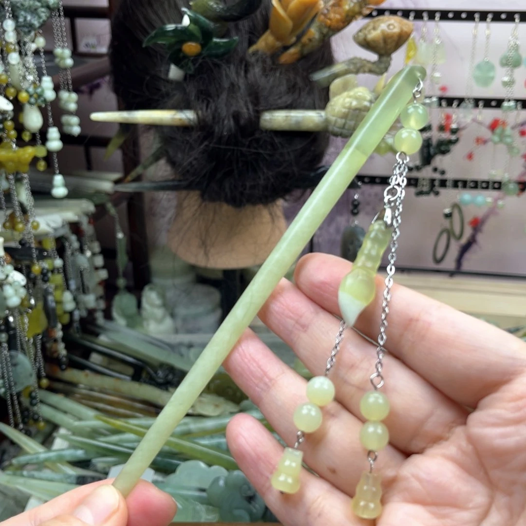 岫玉未镶嵌发饰长度16.5厘米左右