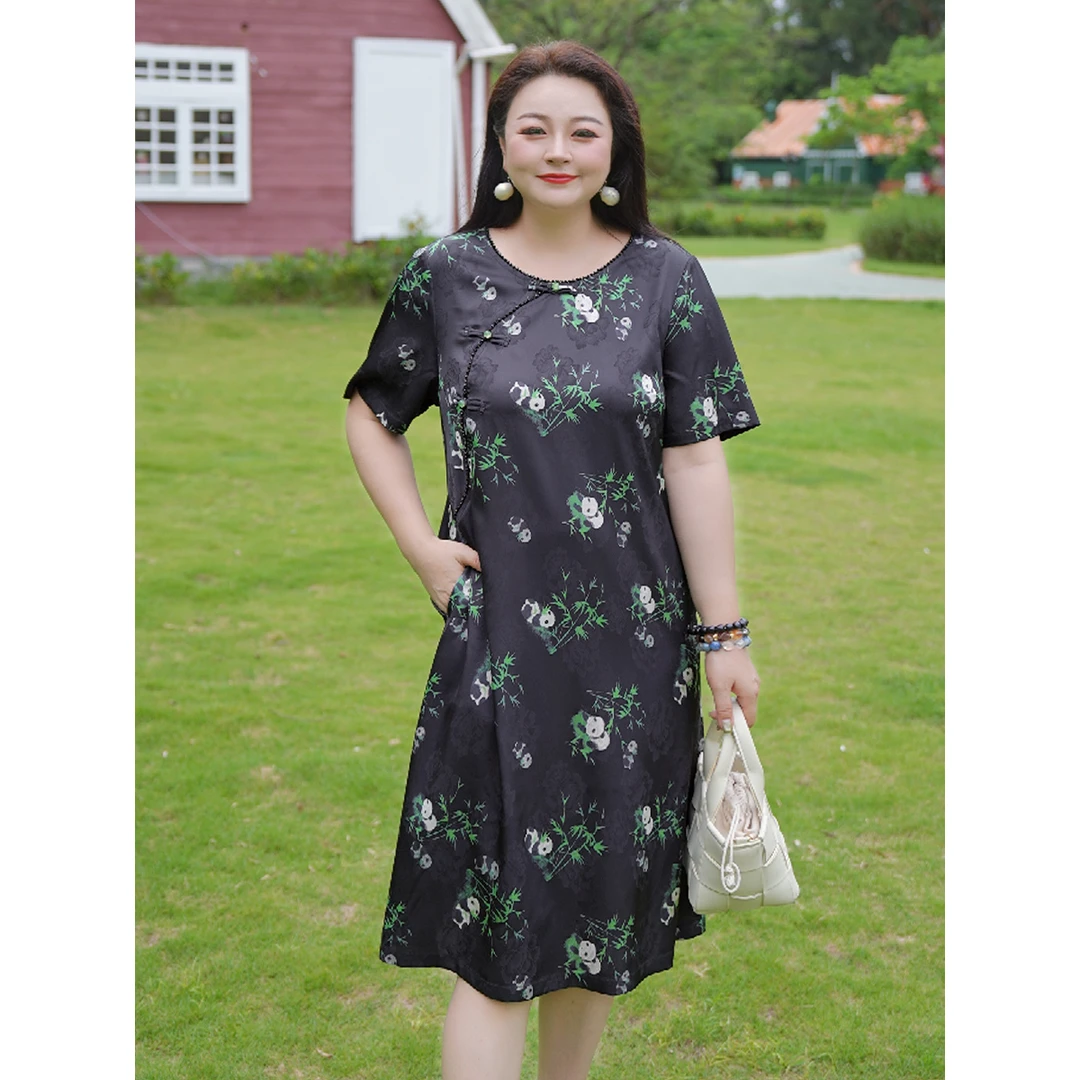 【国风系列*国色芳华】MsShe大码女装新夏盘扣短袖连衣裙J~B2507022