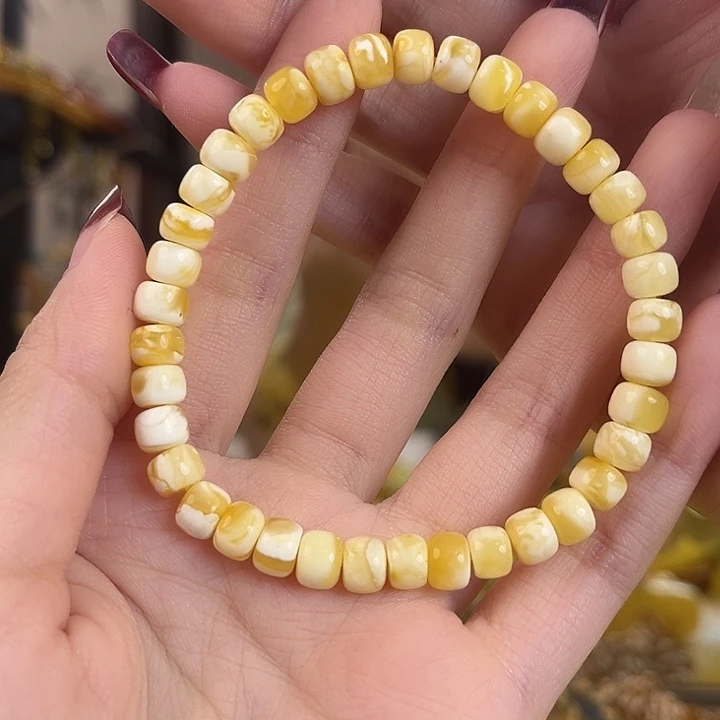 裸石琥珀未镶嵌6mm+金瓷白手串