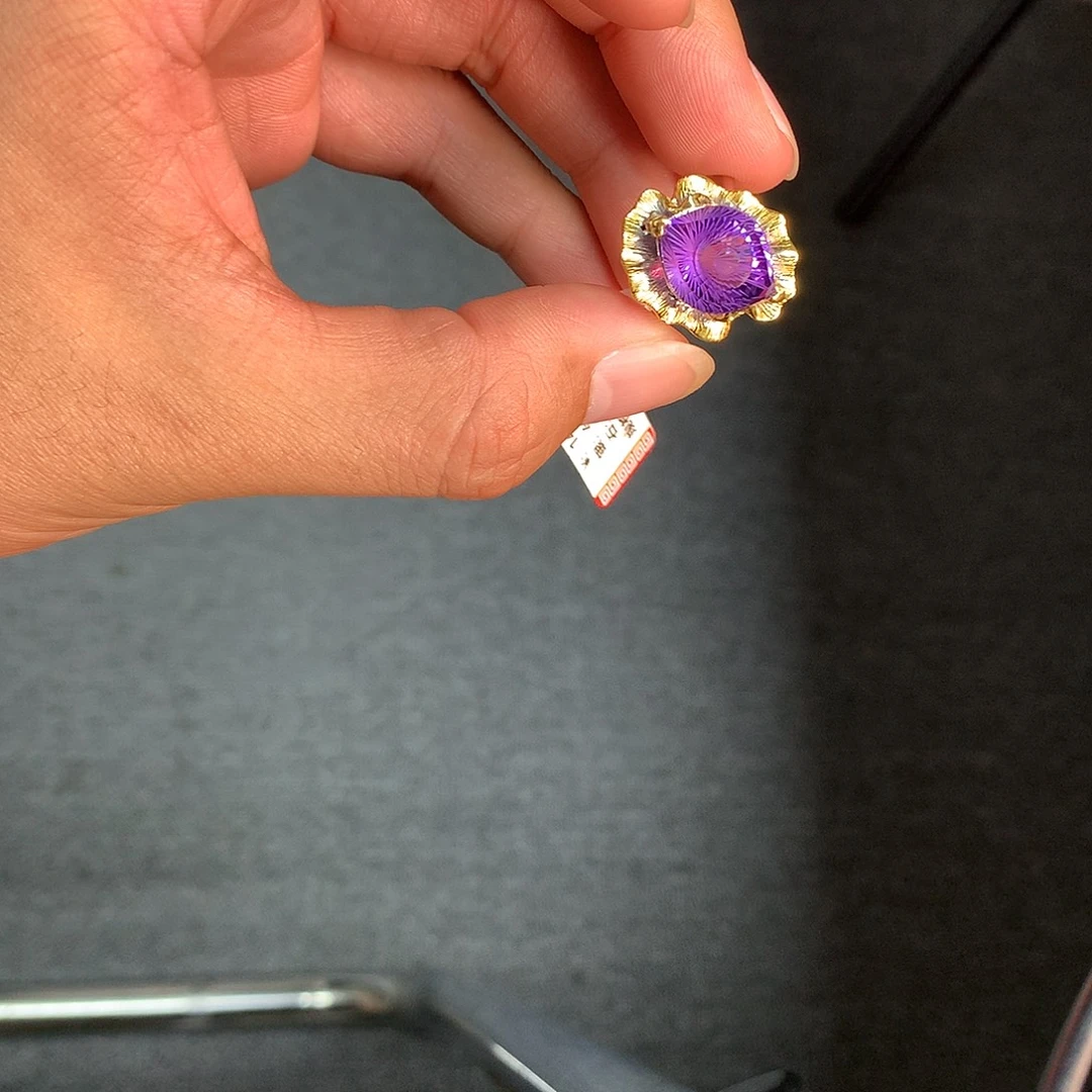 水晶戒指银S925镀金镶嵌