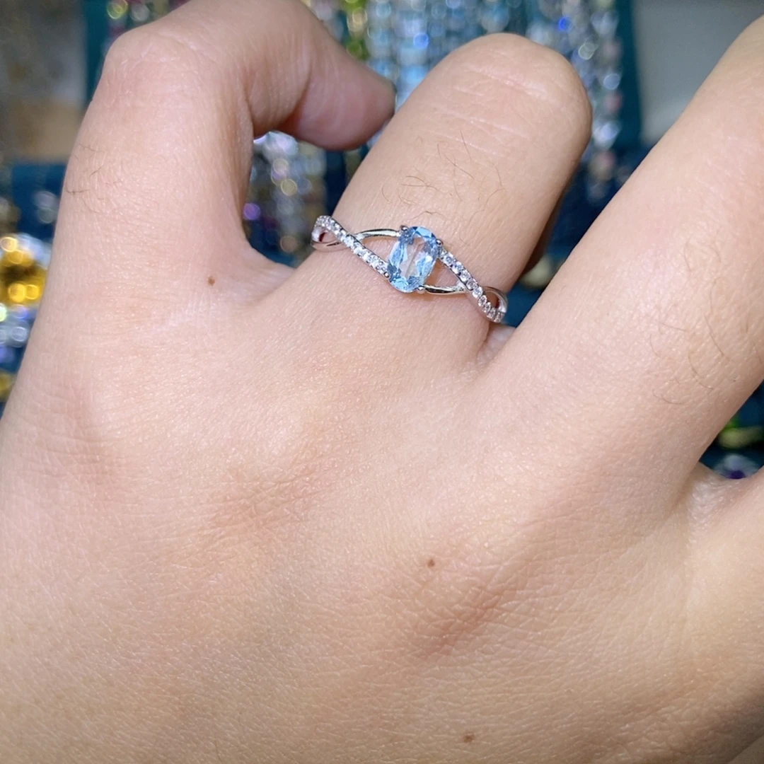 银S925镶嵌戒指海蓝宝石