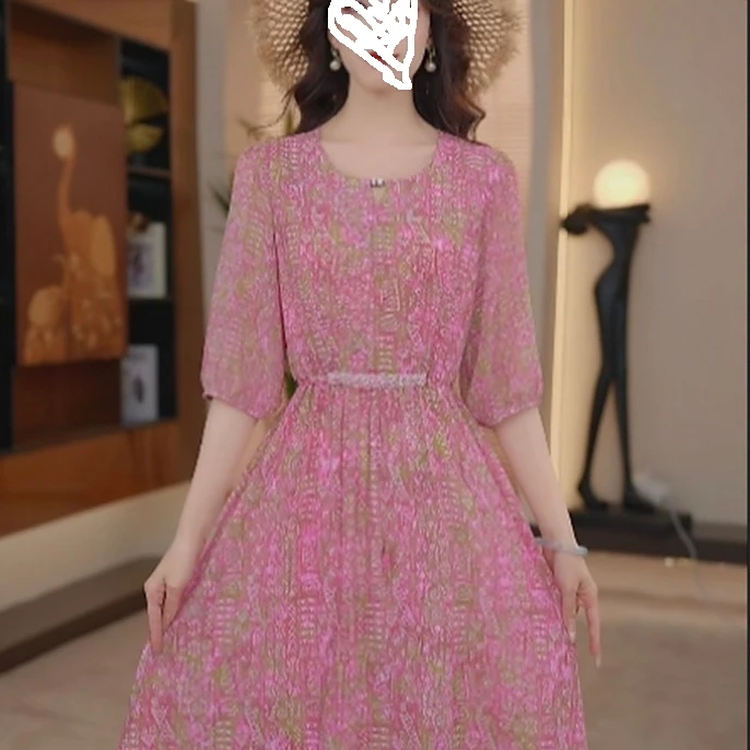 A3566新中式显瘦气质复古优雅中长款裙子D