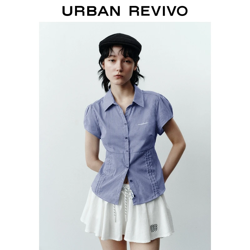 UR2025夏季新款女装时尚复古休闲撞色格纹开襟衬衫UYY250067