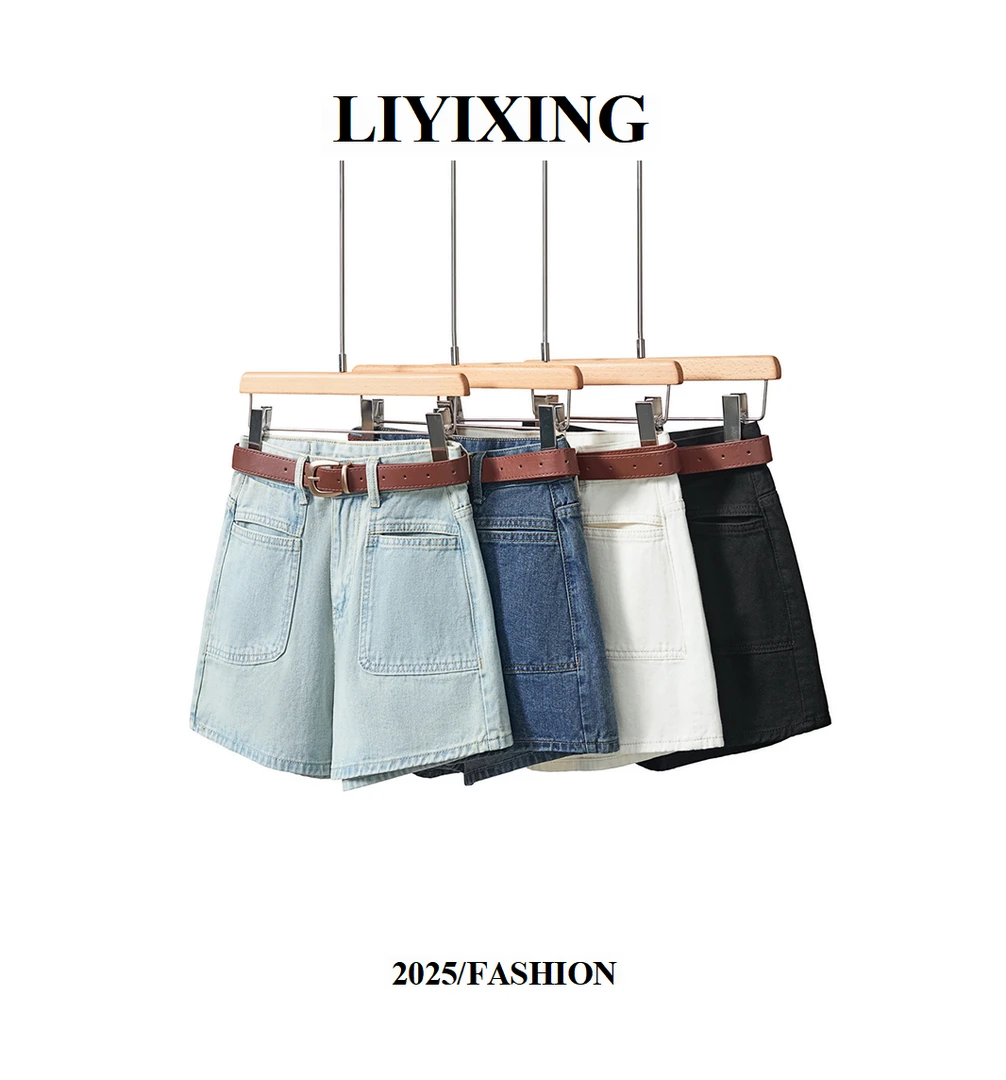 【李易行】牛仔短裤女夏季薄款高腰显瘦a字型热裤宽松阔腿直筒2218