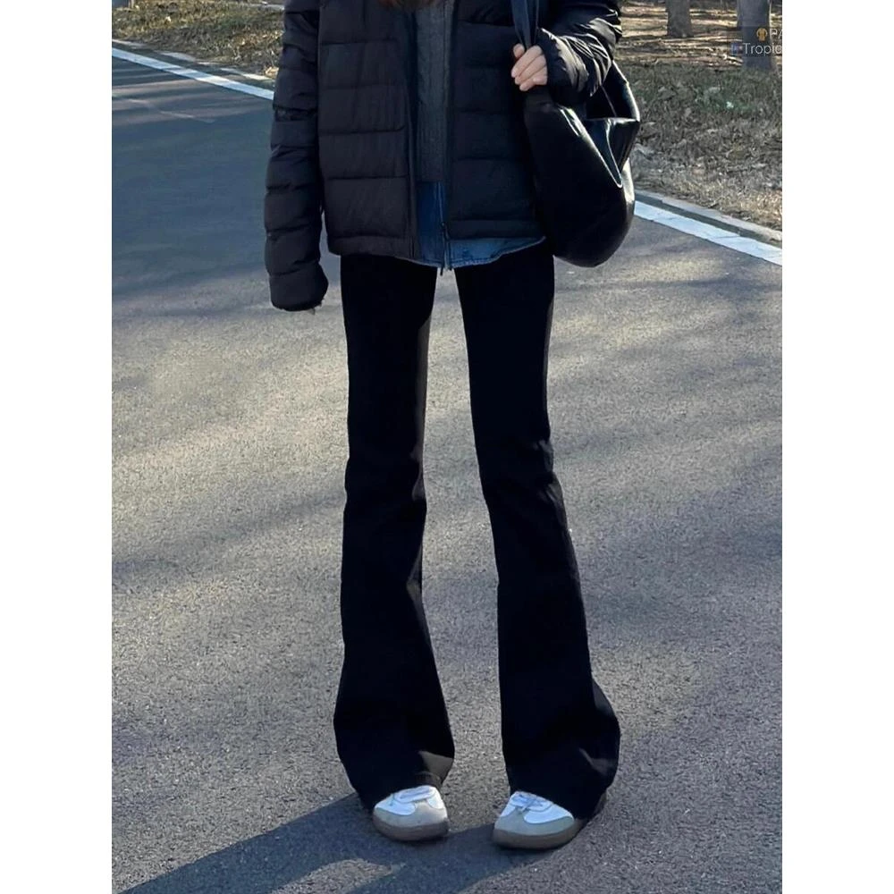 zlayco美式微喇牛仔裤男款秋冬黑色直筒加绒裤子提档修身显瘦长裤