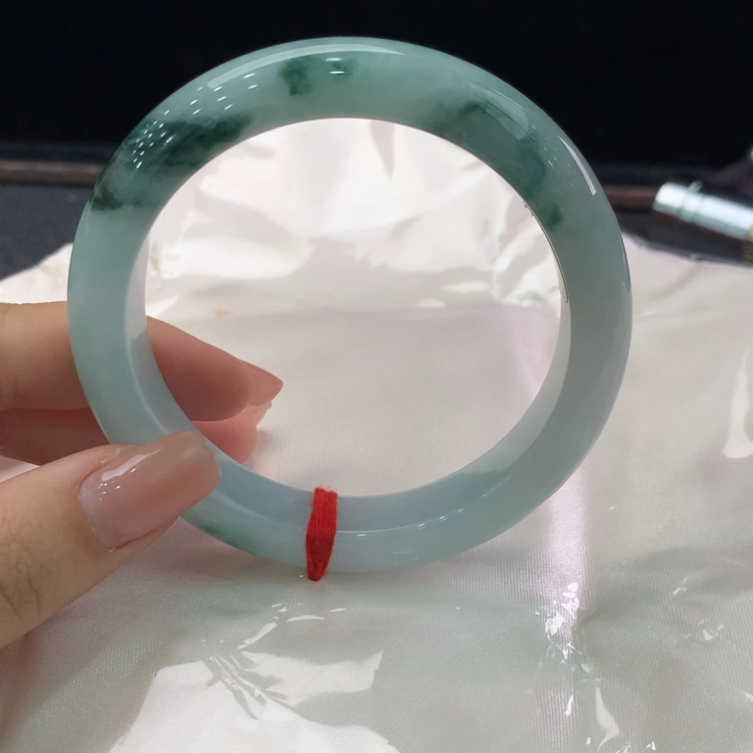 翡翠未镶嵌手镯缅甸A货翡翠 种水飘花58 59