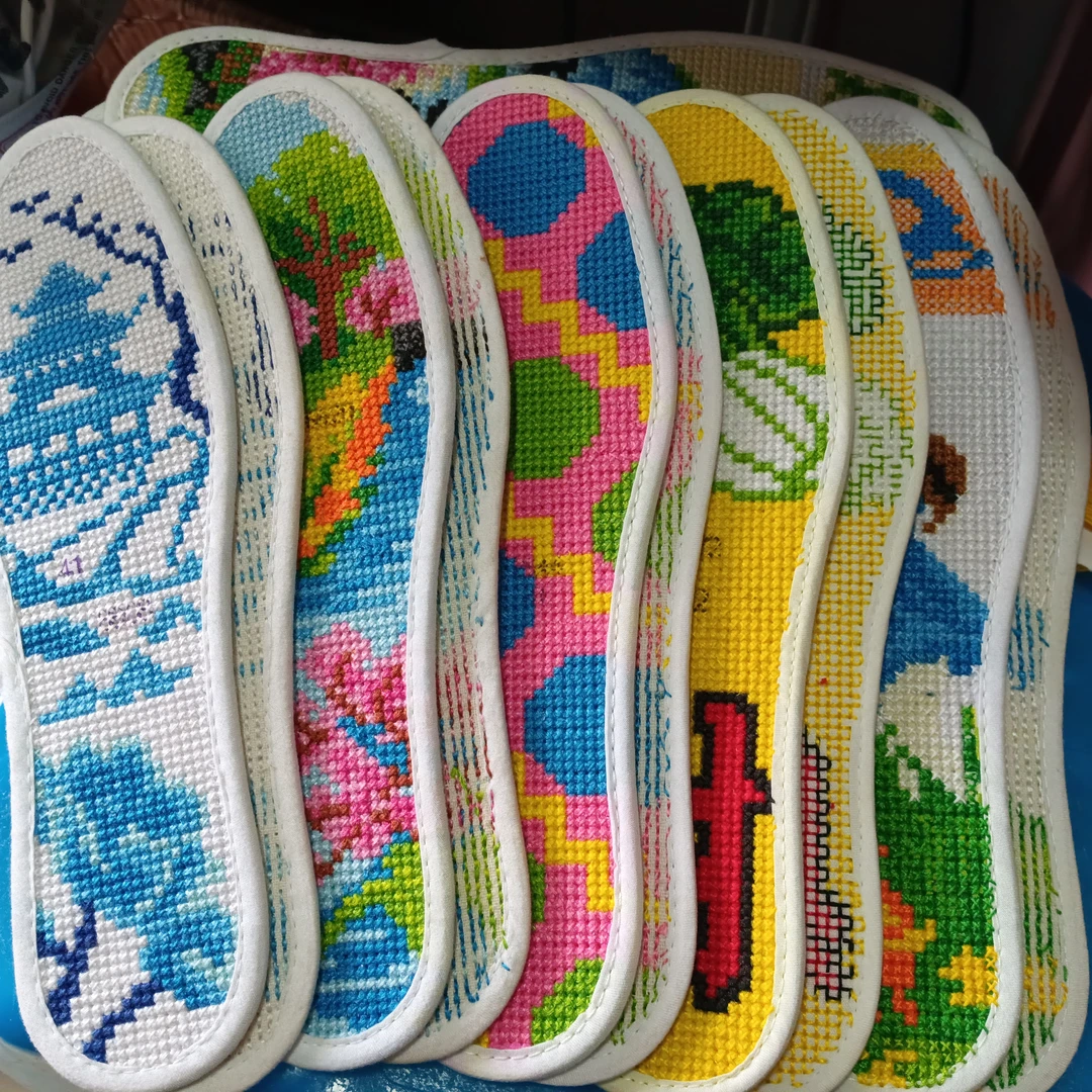 处理3双装成品十字绣鞋垫纯手瑕疵款透气防臭吸汗男女针孔