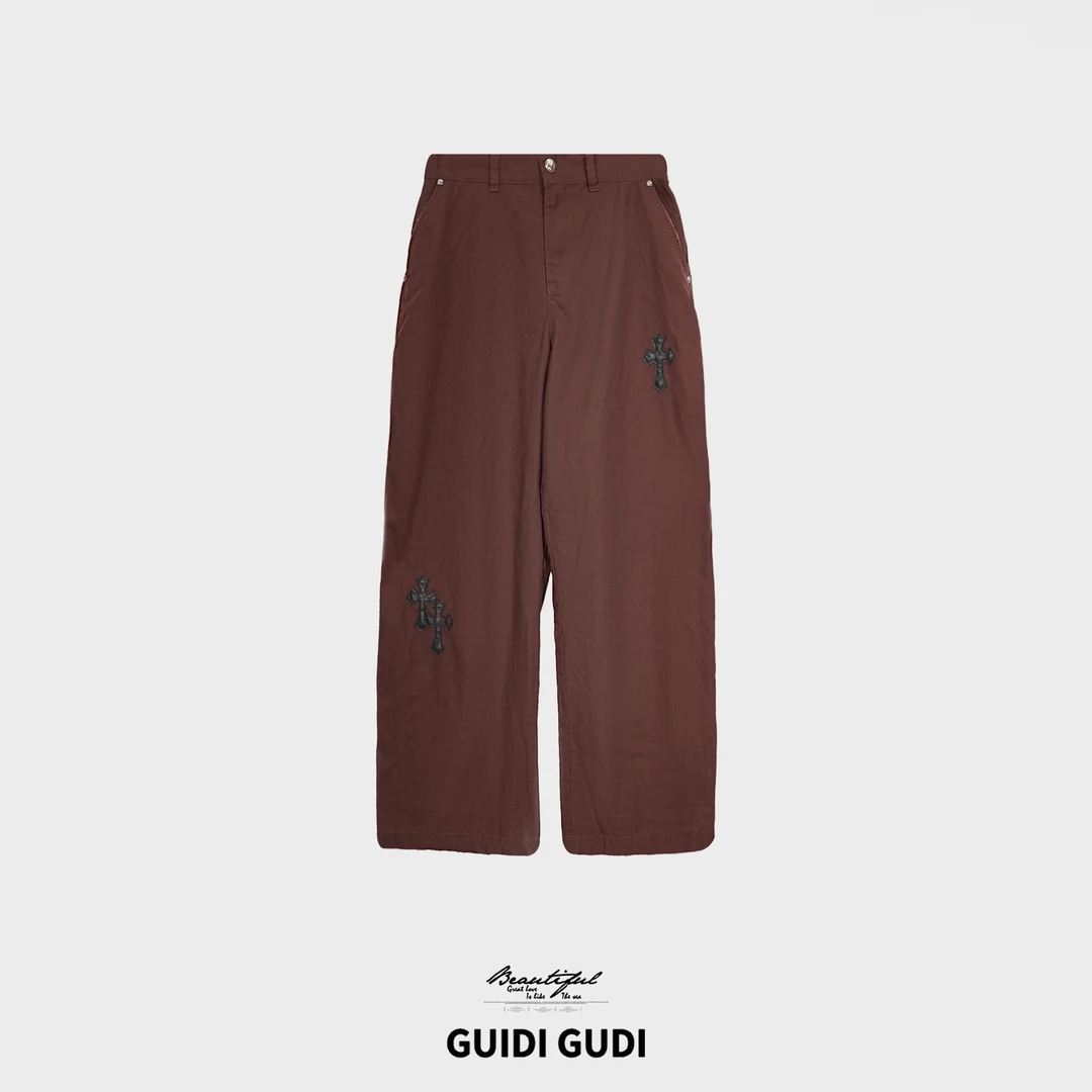 GUIDI GUDI【巴克什】100棉气质十字休闲裤/黄加蓝