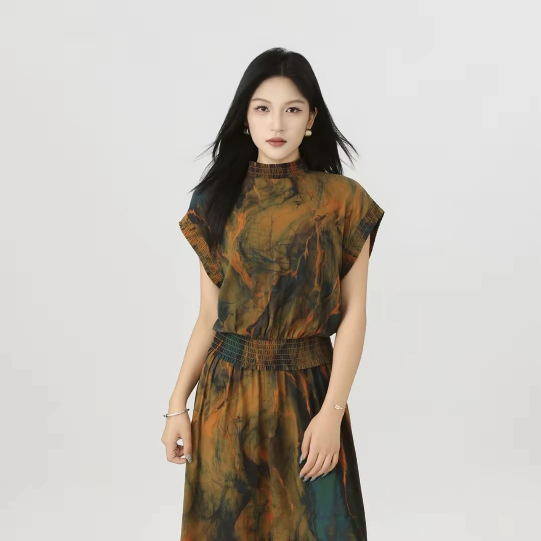 AMASS/阿玛施春夏新款气质晚霞复古晕染时尚优雅飞飞袖衬衫530070