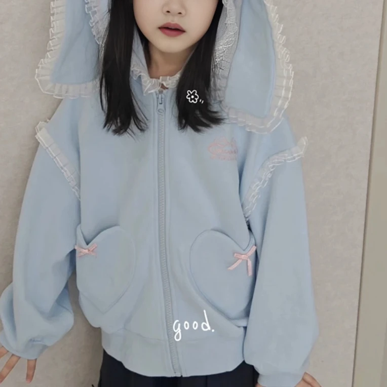 6509童装兔子耳朵蕾丝花外套