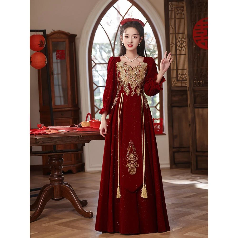 大码敬酒服新娘订婚礼服裙新款红色新中式胖mm回门服高级感结婚女