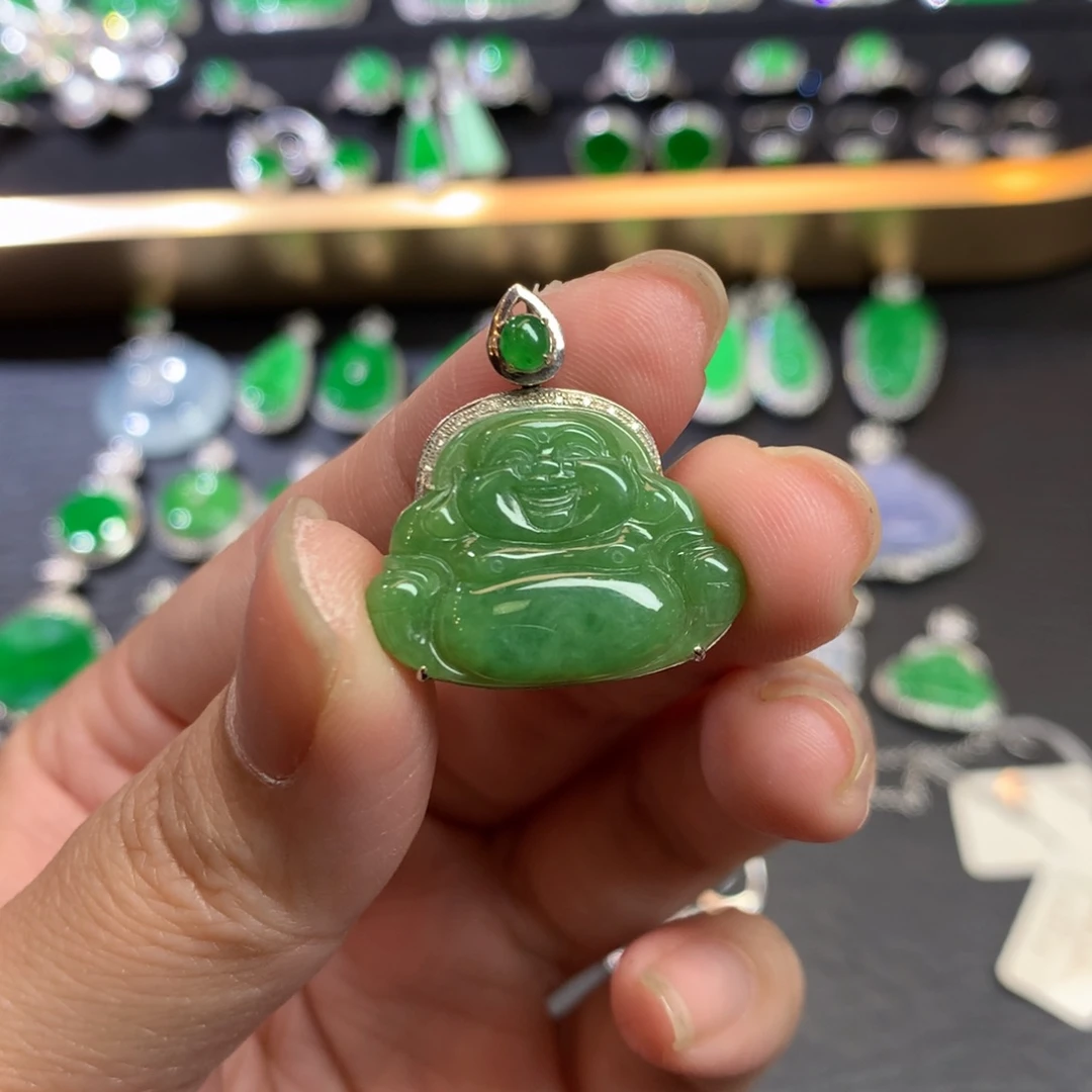 翡翠吊坠(不含链)18K金镶嵌小*有棉