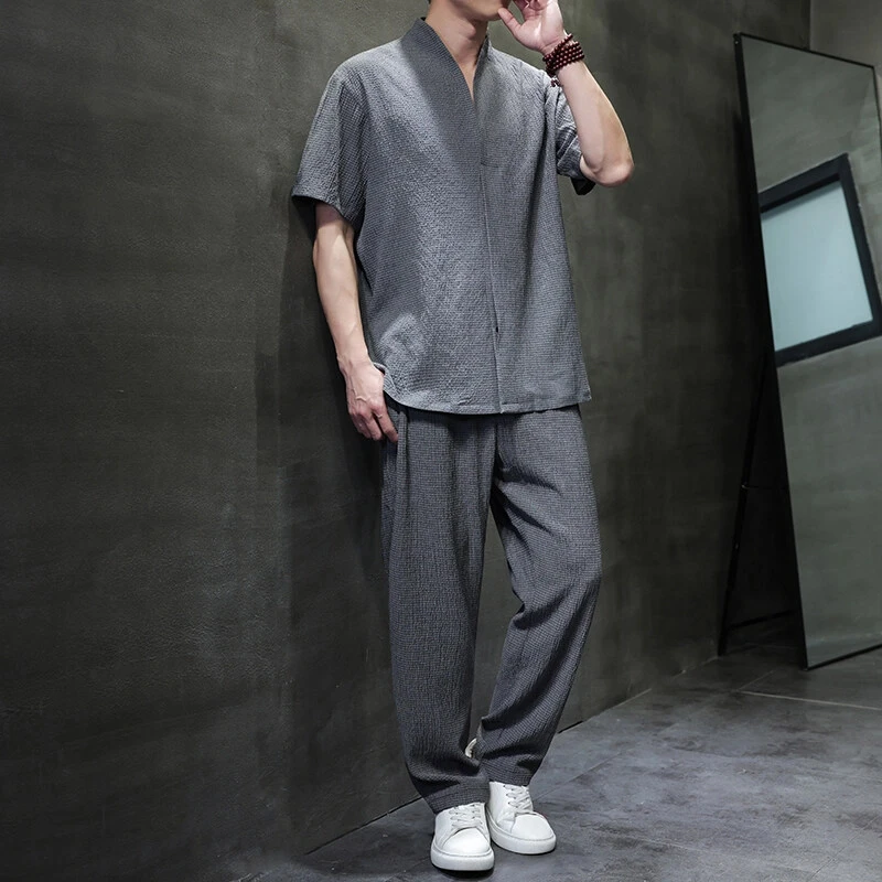 治愈禅意休闲冰丝凉感短袖上衣轻奢宽松长裤两件套装 TZ2502