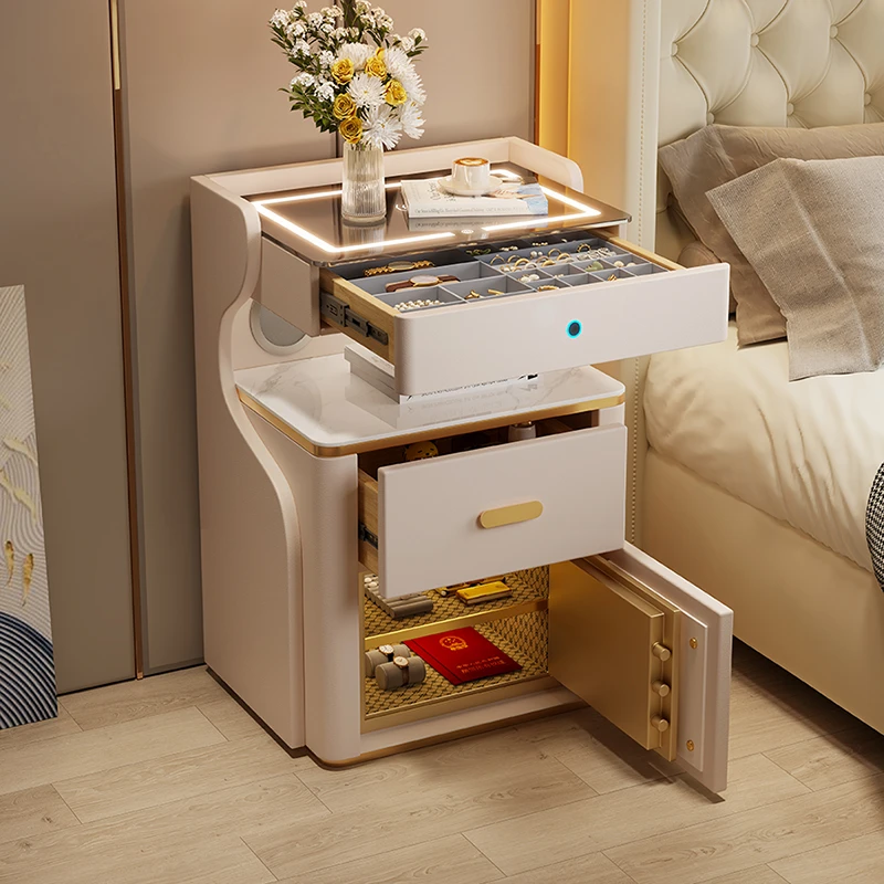 2智能床头柜保险箱一体新款家用防盗简约现代实木多功能保险柜