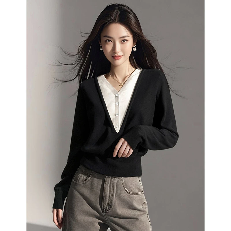 晚白【专享】毛衣假两件内搭针织衫女24102962