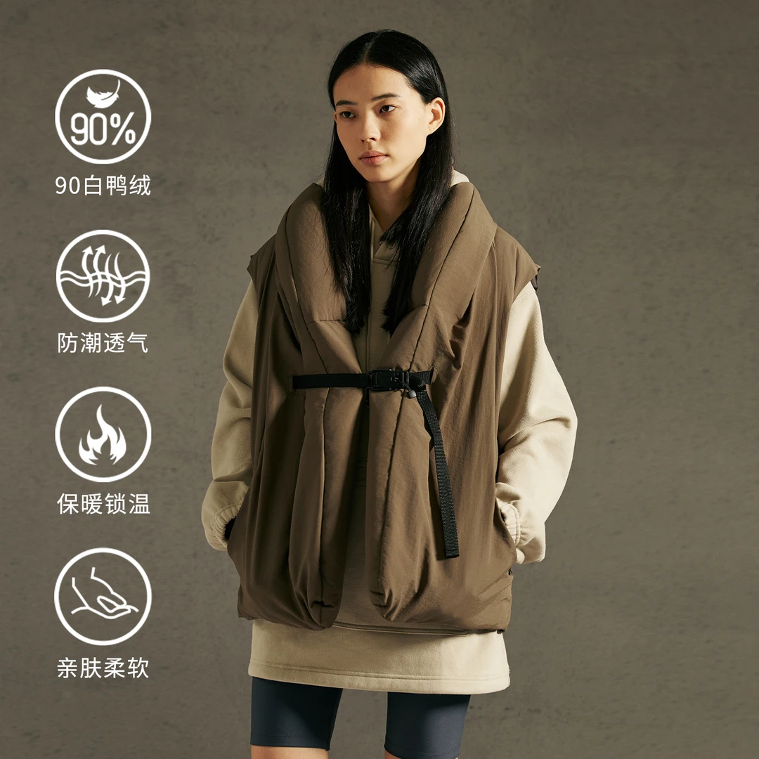 NORYBRAND 日系双面穿撞色口袋90白鸭绒羽绒马甲 磁吸扣道袍