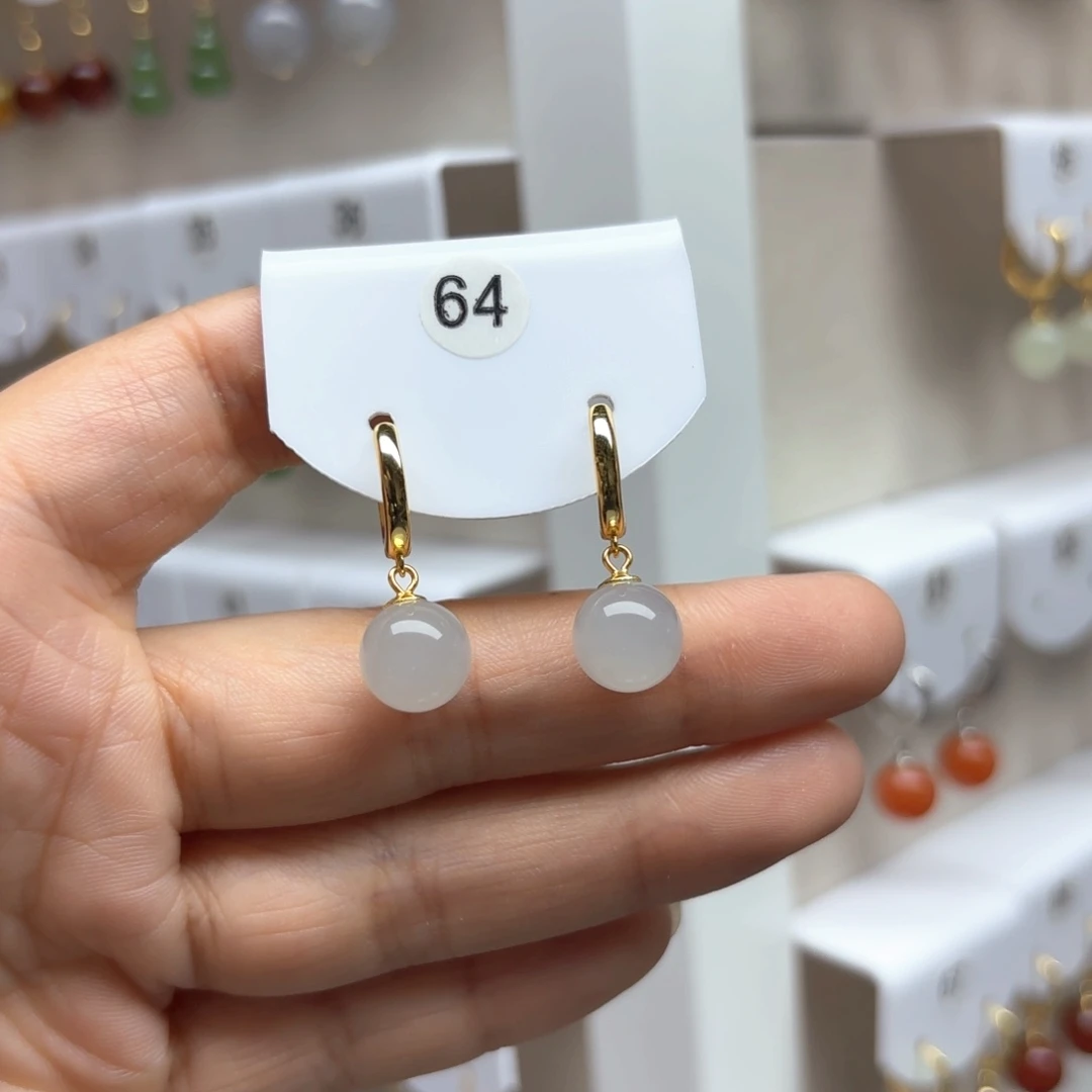 和田玉银S925镶嵌耳饰