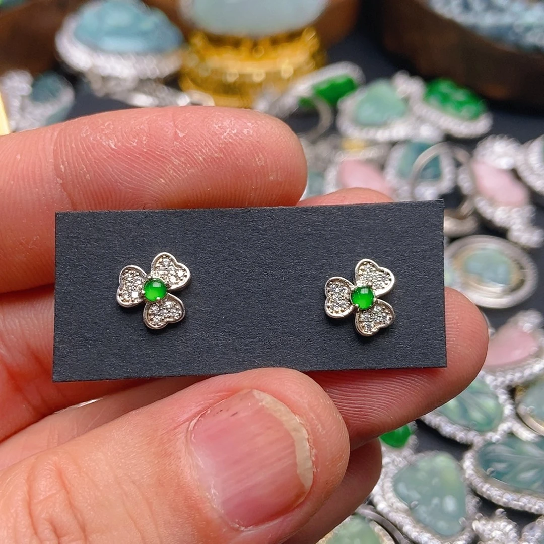 翡翠耳钉银S925镶嵌602耳钉