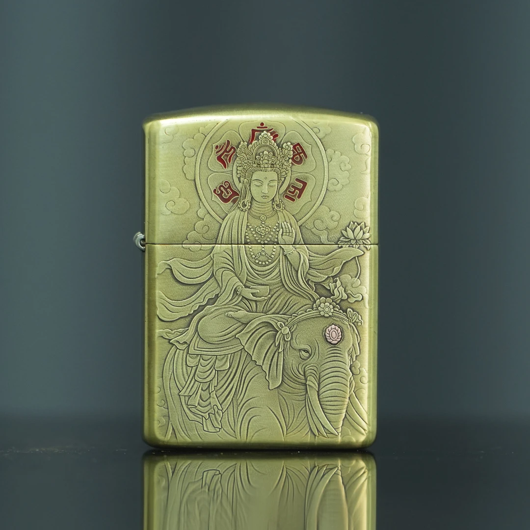 ZIPPO/之宝普贤加蛇纯铜盔甲紫铜镶嵌官方正品打火机双面工艺DYJ1