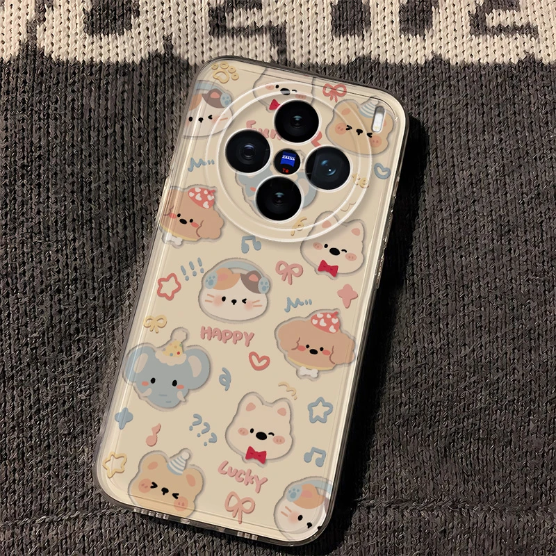 vivoX200S适用手机壳卖萌动物猫小狗可爱全包防摔软壳透明高颜值