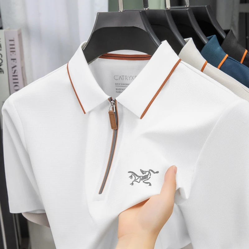 奥莱折扣刺绣款短袖t恤男2025新款冰丝polo衫男夏装休闲拉链翻领