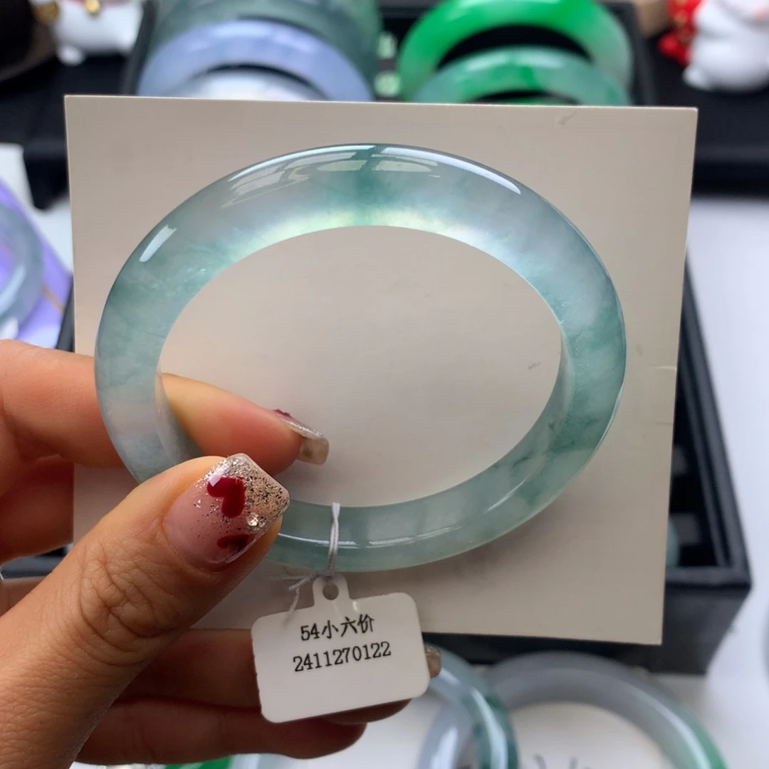 翡翠手镯未镶嵌54冰蓝飘花