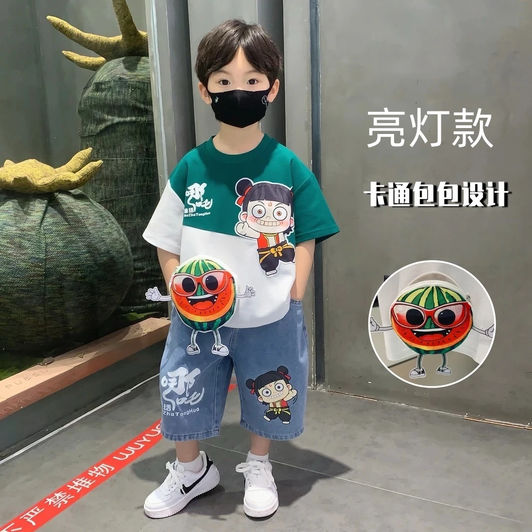 哪吒儿童衣服2025新款男童夏装套装网红宝宝薄款夏季潮酷痞帅男孩