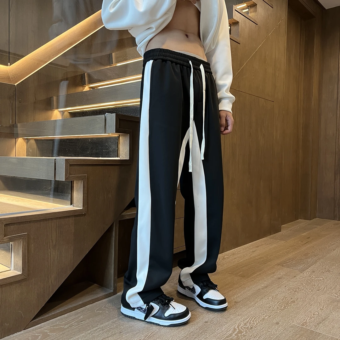 ASKISR中腰长裤潮流条纹运动风ins运动阔腿裤卫裤百搭休闲裤DY109