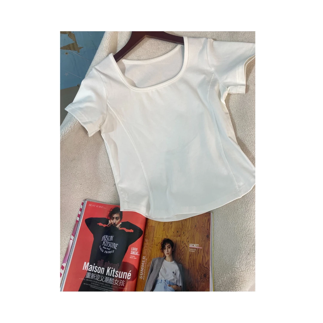 方u领法式轻奢夏季正肩方领气质设计感女修身显瘦针织上衣