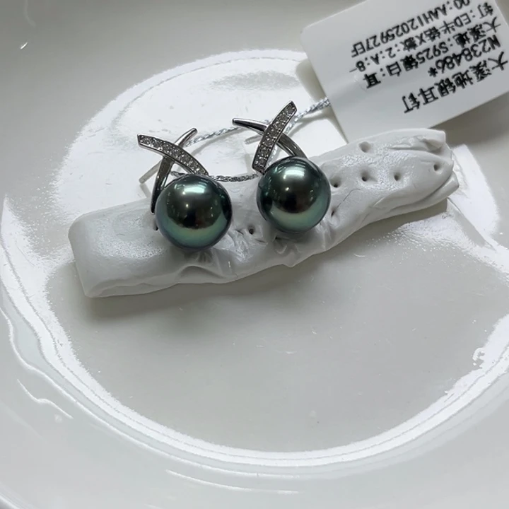 银S925镶嵌耳饰海水珍珠8-9mm33号