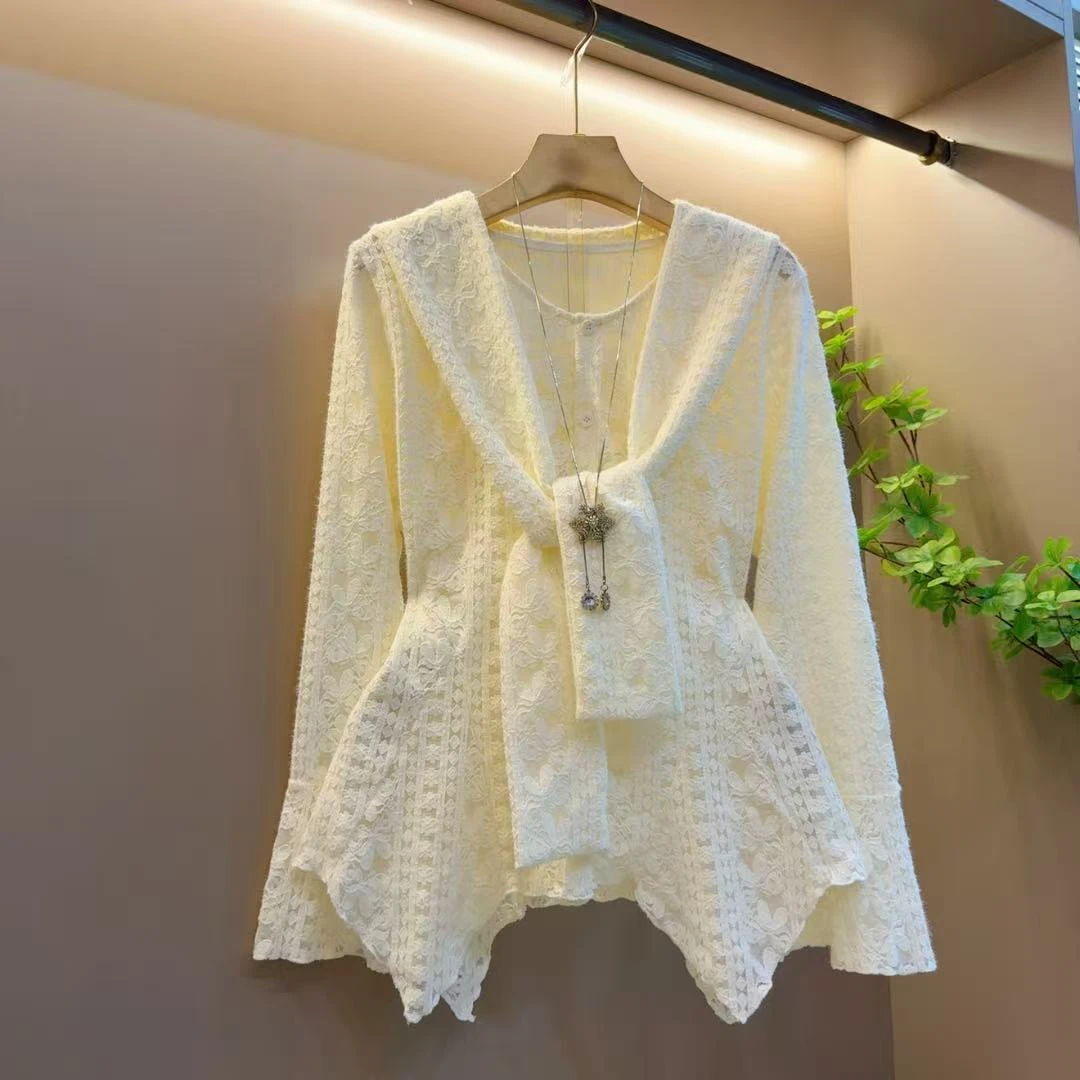 秋季洋气时尚法式收腰显瘦喇叭袖披肩上衣（长58左右披肩可拆卸）