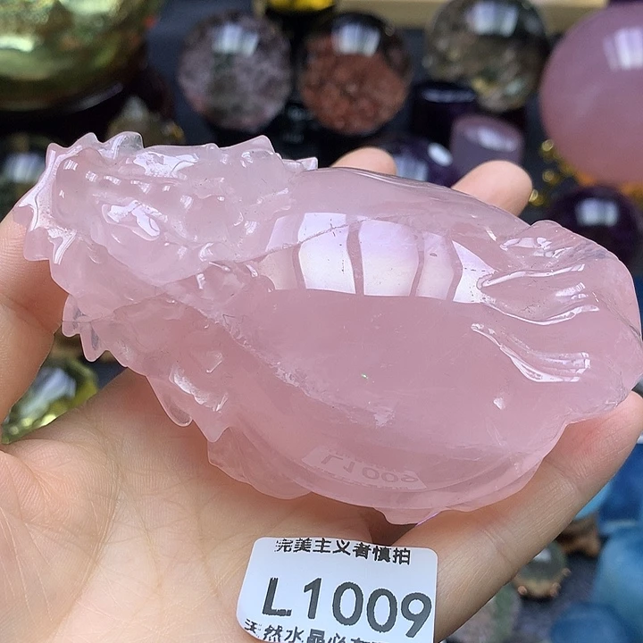 未镶嵌水晶珠宝半成品粉水晶大龙龟摆件瑕疵福利