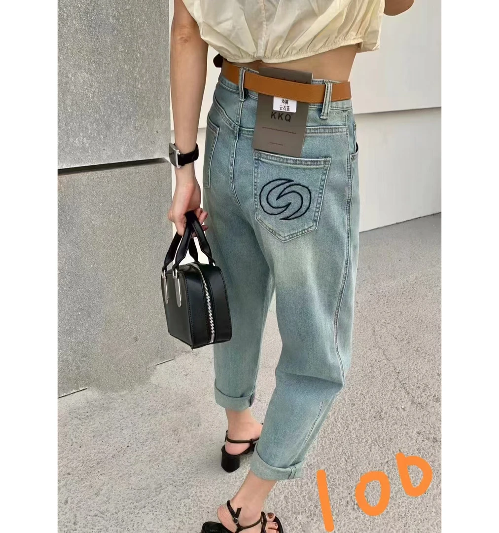 特舒服破洞薄款夏季刺绣男友裤弹力老爹裤牛仔裤女2025新款31053