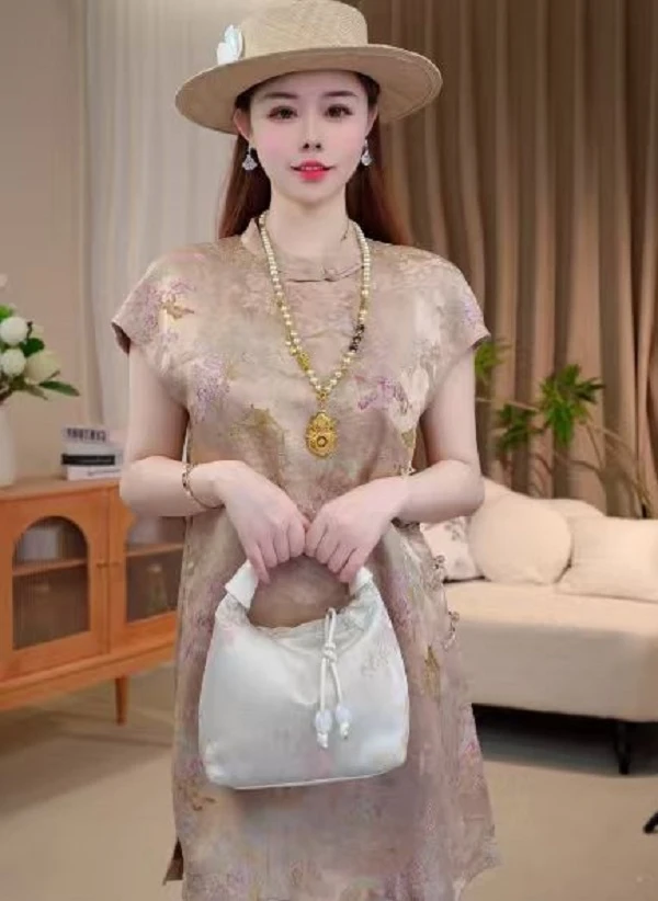 国风上衣新中式短袖小衫中长款衬衫女夏2025B6951-瑾玉杭锦仓