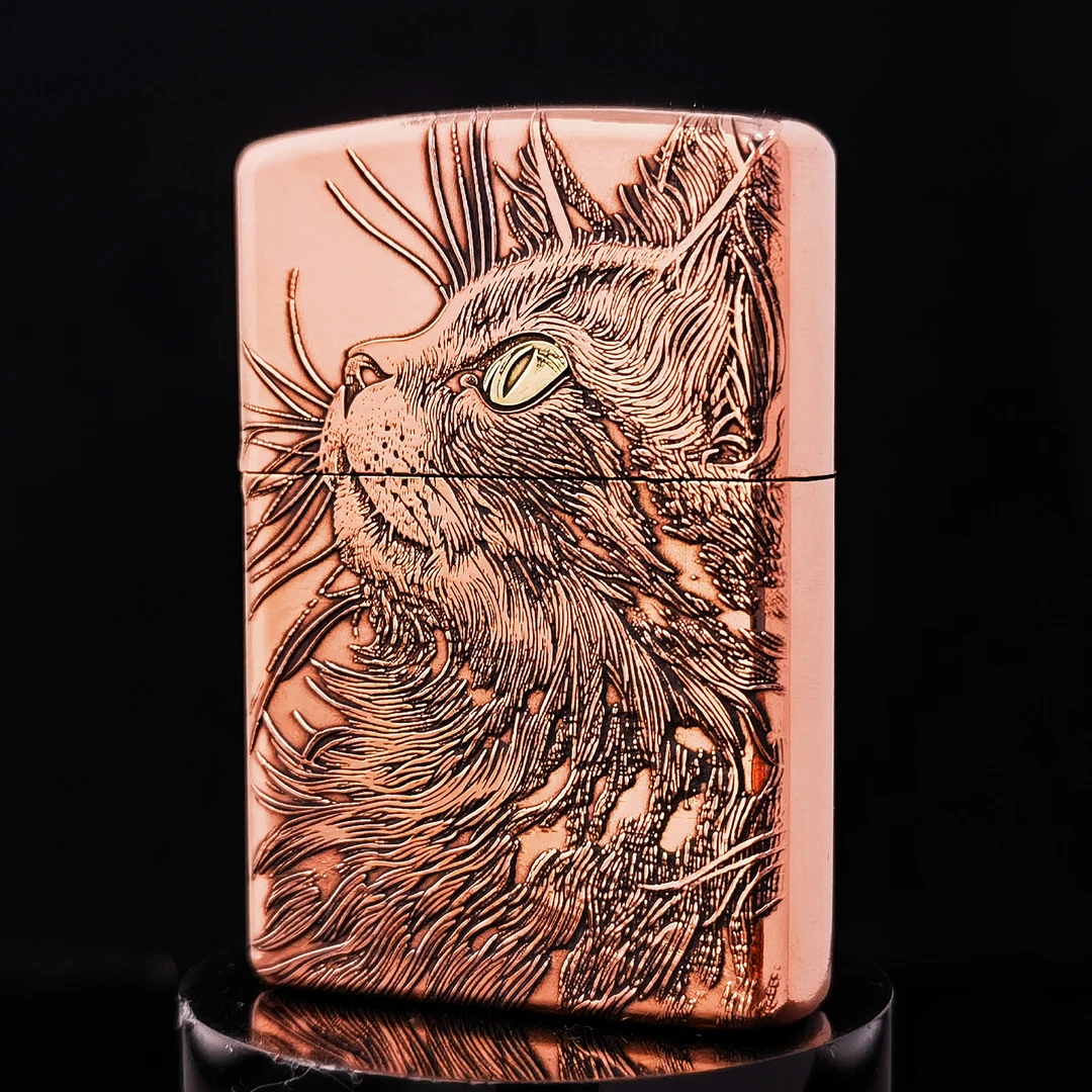 ZIPPO打火机正品/紫铜套壳重甲【仰望星空睡猫】DYJ1