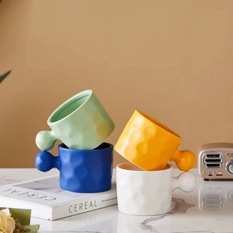 且陶 创意色釉兔尾锤纹马克杯喝水杯情侣杯